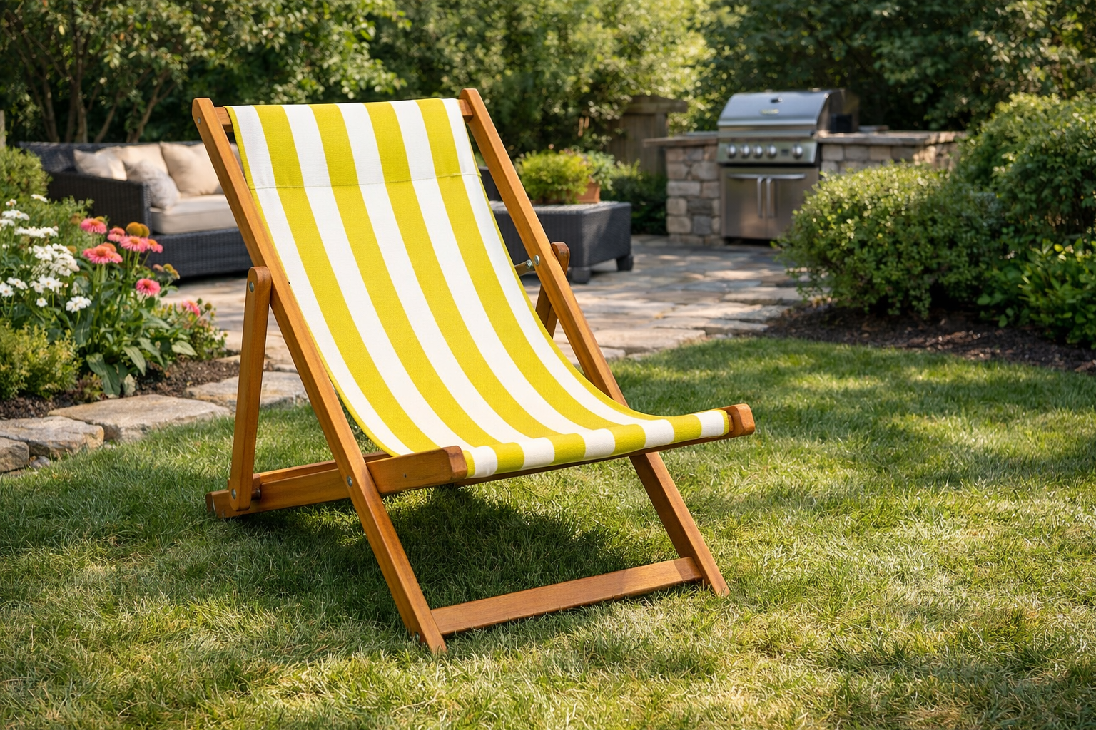Yellow White Strips Deck Chair